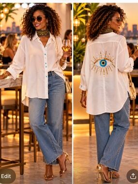 Embroidery White Shirt - LUCKY EYE